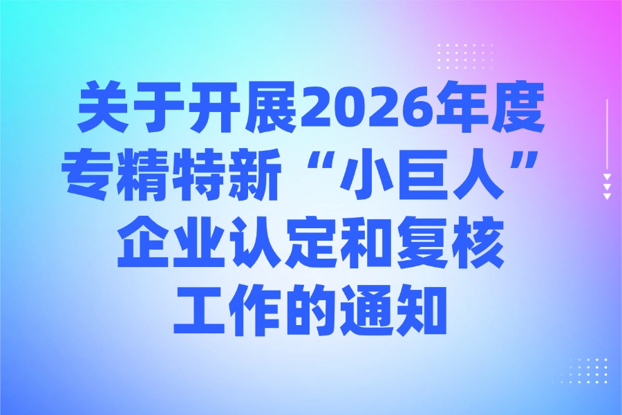 关于开展2026年度专精特新&ldquo;小巨人&rdquo;企业认定和复核工作的通知