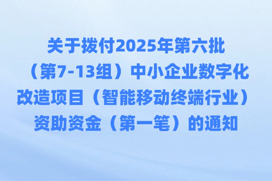 关于拨付2025年第六批(第7-13组)中小企业数字化改造项目(智能移动终端行业)资助资金(第一笔)的通知